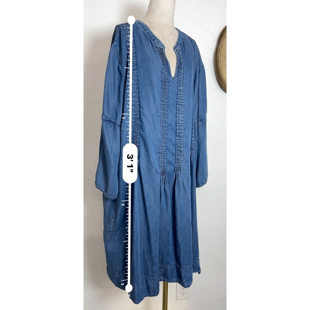 Cato Est 1946 Blue Tencel Denim Pintuck Tunic Shift Dress Pockets Boho - Picture 5 of 10